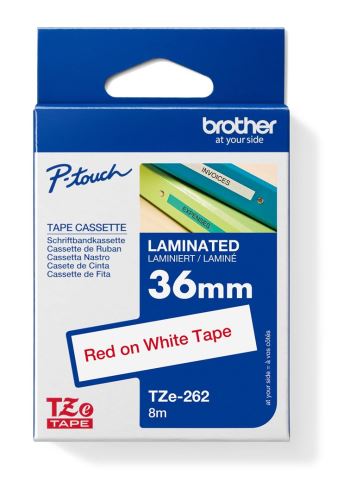 Páska do štítkovače Brother TZE-262, 36mm, červený tisk/bílý podklad, originál
