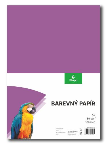 Barevný papír A3, 80g, fialový, 100 listů