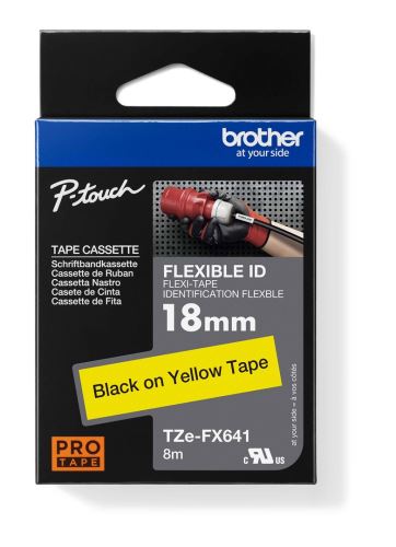 Páska do štítkovače Brother TZE-FX641, 18mm, černý tisk/žlutý podklad, originál