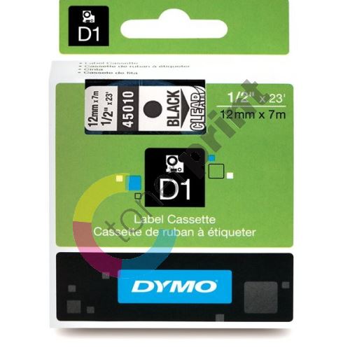Páska Dymo D1 12 mm x 7m, černý tisk/průhledný podklad, 45010, S0720500 1