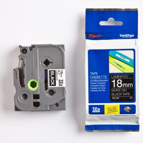 Páska do štítkovače Brother TZ-345 18mm bílý tisk/černý podklad (870361)