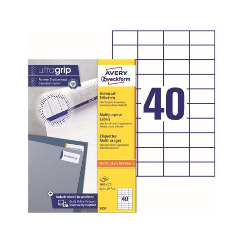 Univerzální etikety AVERY 52,5x29,7 mm 100 listů A4 - 3651 1