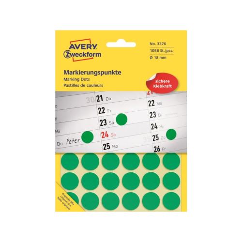 Etikety na ruční popis kolečko průměr 18 mm - zelené - 3376 1