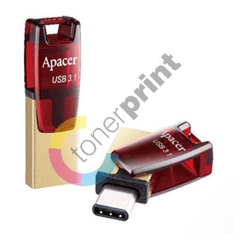 Apacer USB flash disk OTG, USB 3.0, 32GB, AH180, červený, AP32GAH180R-1, USB A / USB C, s otočnou krytkou