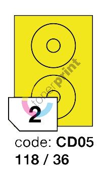 Samolepící etikety Rayfilm Office průměr 118/36 mm 300 archů, fluo žlutá, R0131.CD05D 1