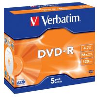 Verbatim DVD-R, DataLife PLUS, 4,7 GB, Scratch Resistant, jewel box, 43519, 5-pack