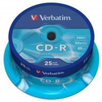 Verbatim CD-R, DataLife, 700 MB, Extra Protection, cake box, 43432, 52x, 25-pack