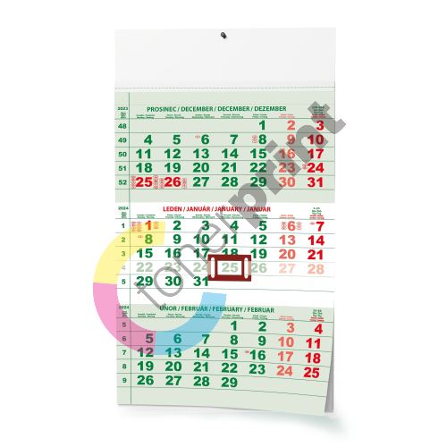 Nástěnný kalendář - Tříměsíční - A3 (s mezinárodními svátky) - zelený 1