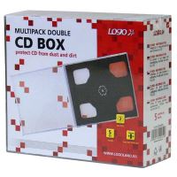 Box na 2 ks CD, průhledný, černý tray, LOGO, 5-pack