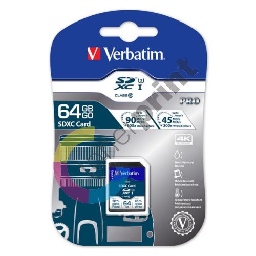 Verbatim U3 Pro SDXC 64GB, 47022, class 10 1