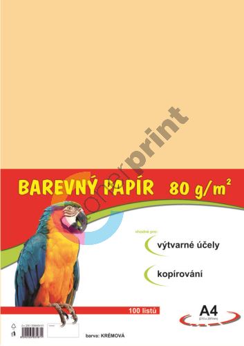 Barevný papír A4, 80g, krémový, 100 listů