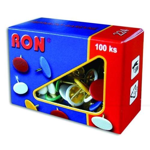 Připínáčky Ron 224, barevné hlavičky, 1bal/100ks 1