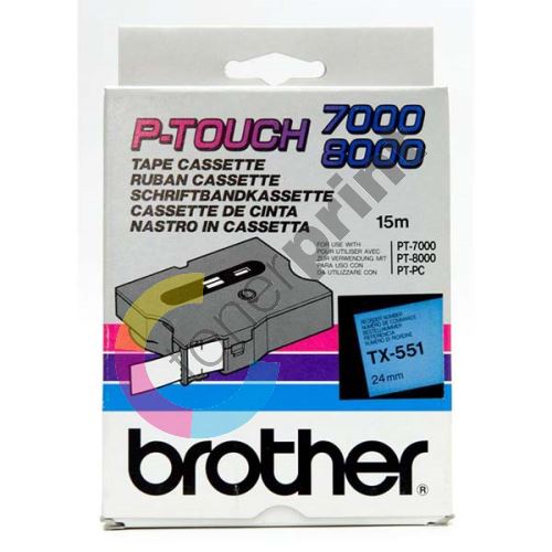 Páska Brother TX-551, 24mm, černý tisk/modrý podklad, originál 1