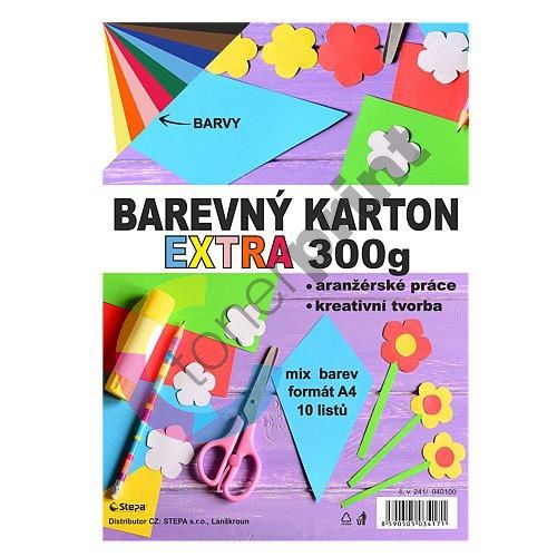 Barevný karton Extra 300g A4, 10listů, mix barev 1