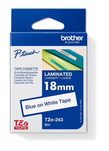 Páska do štítkovače Brother TZE-243 18mm modrý tisk/bílý podklad