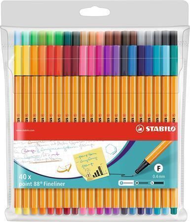 Liner STABILO Point 88, 0,4mm, sada, 40 různých barev