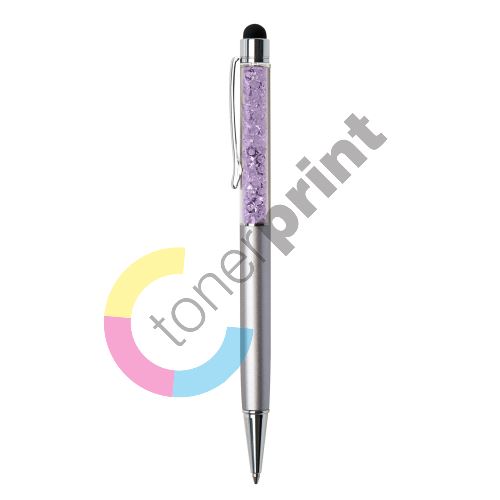 Kuličkové pero Touch, Swarovski Crystals, stříbrná, fialový krystal 2