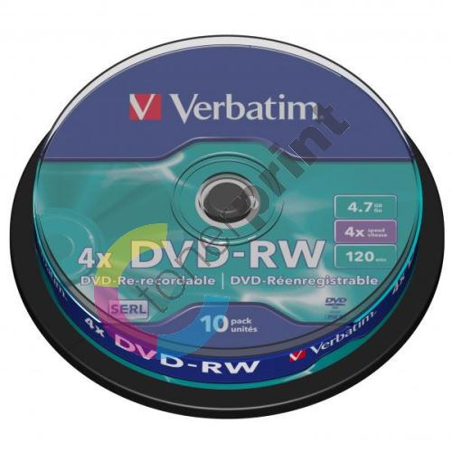 Verbatim DVD-RW, DataLife PLUS, 4,7 GB, Scratch Resistant, cake box, 43552, 4x, 1