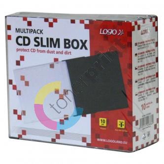 Box na 1ks CD, 5,2mm slim, průhledný, černý tray, tenký, 10-pack, Logo