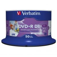 Verbatim DVD+R, Double Layer, 8,5 GB, Wide Inkjet Printable, spindle, 43703, 8X, 50-pack
