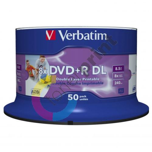 Verbatim DVD+R, Double Layer, 8,5 GB, Wide Inkjet Printable, spindle, 43703, 8X, 1