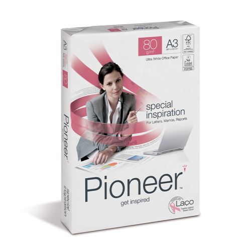 Xerografický papír Pioneer, bílá, kancelářský papír, 80g,A3, balení 500 archů