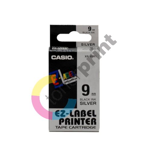 Páska Casio XR-9SR1 9mm černý tisk/stříbrný podklad 1