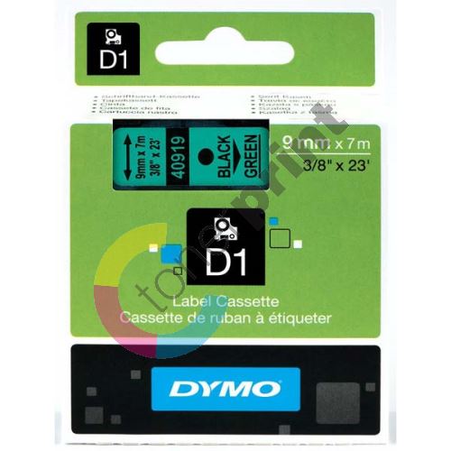 Páska Dymo D1 9mm x 7m, černý tisk/zelený podklad, 40919, S0720740 1