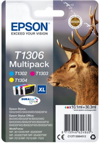 Inkoustové cartridge Epson T1306 XL, C13T13064012, CMY, 3× 10,1 ml, originál