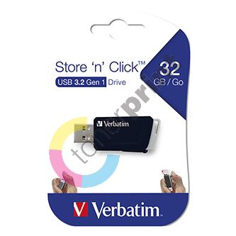 Verbatim USB flash disk, USB 3.0, 32GB, Store N Click, černý, 49307, USB A, s výsuvným kon
