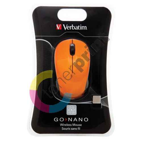Verbatim myš bezdrátová, 1 kolečko, USB, oranžová, 1600dpi 1