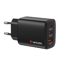 Verbatim Essentials GaN nabíječka 65 W, 2× USB-C PD 3.0 + USB-A QC 3.0, černá – 32352