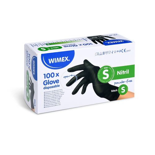 Rukavice nitrilové černé bezpudrové S/100ks