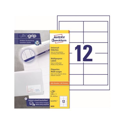 Univerzální etikety AVERY QuickPEEL, 97x42,3 mm 100 listů A4 - 3659 1