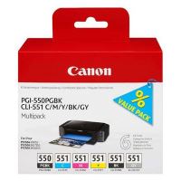 Cartridge Canon PGI-550/CLI-551PGBK/C/M/Y/BK/GY, 6496B005, Multipack, originál