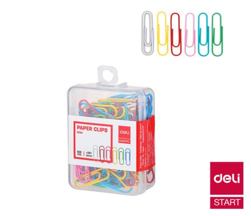 Sponky kancelářské Deli 29mm barevné 100ks 1