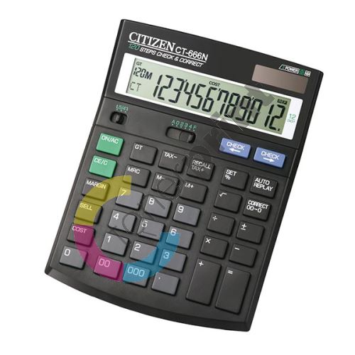 Kalkulačka Citizen CT666N, černá, stolní s výpočtem DPH, dvanáctimístná 1
