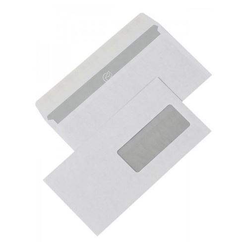 Dopisní obálka DL 110 × 220 mm – bílá, samolepicí, okénko vpravo dole (1000 ks)