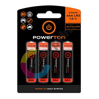 Baterie alkalická, AAA, 1.5V, Powerton, blistr, 4-pack