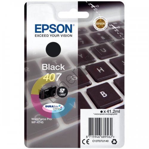 Cartridge Epson C13T07U140, black, 407, originál 1