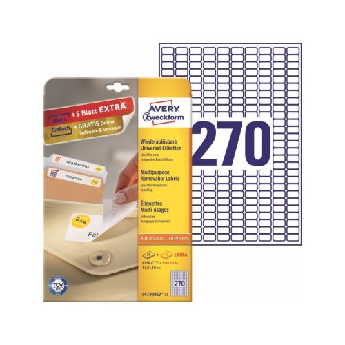Snímatelné etikety AVERY Stick&Lift 17,8x10 mm A4 - L4730REV-25 1