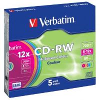 Verbatim CD-RW SERL Colour 700 MB 8–12×, 80 min, 5 ks – 43167 (3)