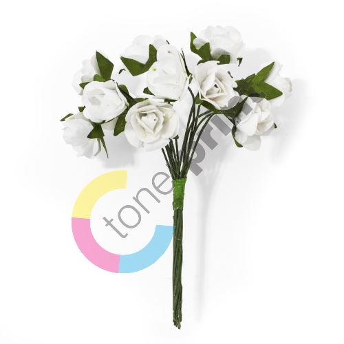 Papírové květiny na drátku Růže bílá, 12ks 1