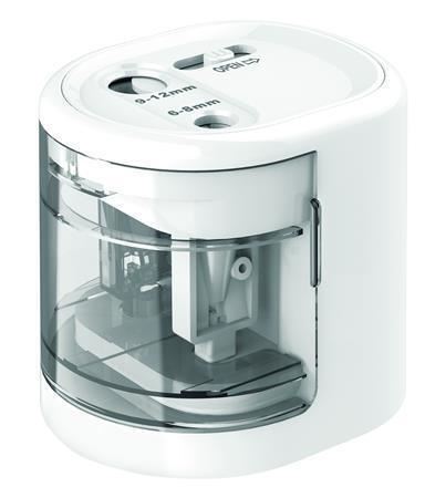 Elektrické stolní ořezávátko Rapesco PS12-USB, USB/baterie, 2 otvory, bílé
