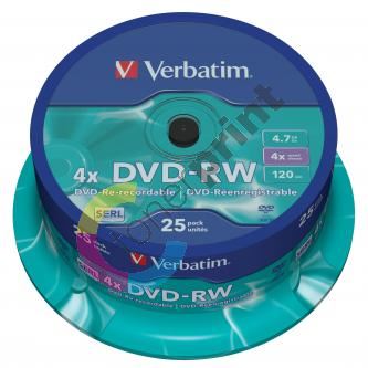 Verbatim DVD-RW, DataLife PLUS, 4,7 GB, Scratch Resistant, cake box, 43639, 4x, 25-pack