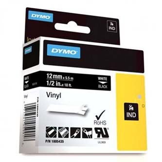 Páska Dymo 12mm x 5,5m, bílý tisk/černý podklad, 1805435, vinylová profi