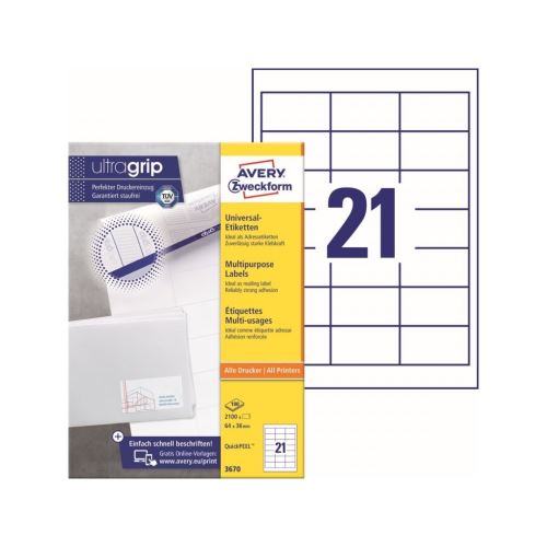 Univerzální etikety AVERY QuickPEEL, 64x36 mm 100 listů A4 - 3670 1