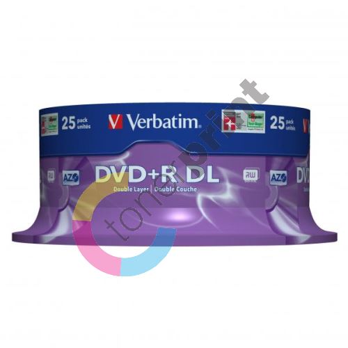 Verbatim DVD+R, Matt Silver, 8,5GB, General Double Layer, 43757, 8x, 25-pack 1
