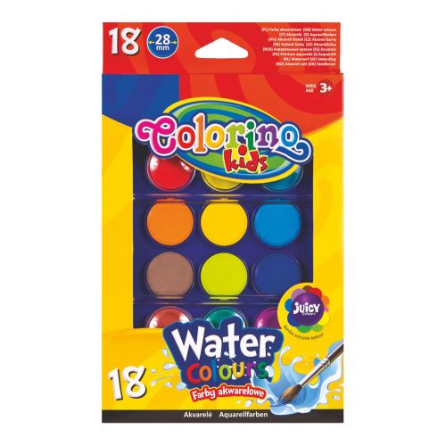 Vodové barvy Colorino, velké, pouzdro, se 2 štětci, 18 barev