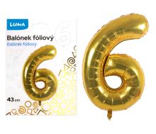 Balónek foliový č. 6 ZLATÝ 43cm Balónek foliový č. 6 ZLATÝ 43cm
